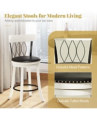 Gymax 26'' Set of 2 Bar Stools w/ Footrest Rubber Wood Frame & Tufted Rivets