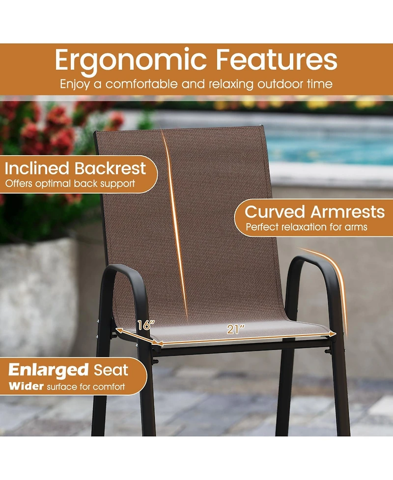 Gymax 4PCS Outdoor Bar Stools 29'' Fabric Height w/ Armrests & Footrest