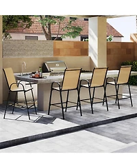 Gymax 4PCS Outdoor Bar Stools 29'' Fabric Height w/ Armrests & Footrest
