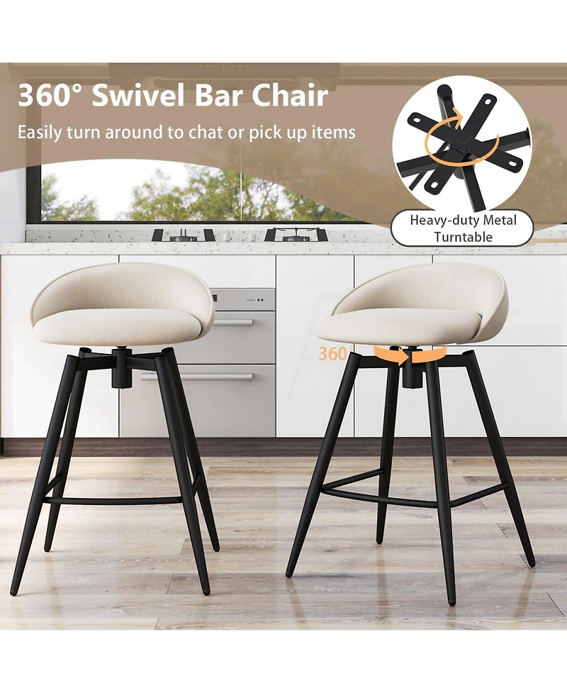 Gymax 25'' Upholstered Bar Stools Set of 2 w/ Footrest Backrest and Metal Frame