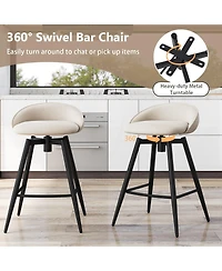 Gymax 25'' Upholstered Bar Stools Set of 2 w/ Footrest Backrest and Metal Frame