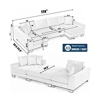 Maison Boucle 114" U-Shaped Corduroy Upholstery Pull-Out Sleeper Bed, Oversized Convertible Sectional, Chaise Lounges, Pillows & Cushions Sofa Bed