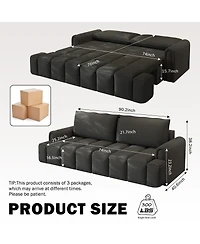 Maison Boucle Modern 4-Seat Teddy Fabric Sleeper Sofa with Storage, 90" Pull-Out Couch Bed, King Convertible for Living Room