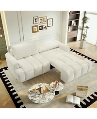 Maison Boucle Modern 4-Seat Teddy Fabric Sleeper Sofa with Storage, 90" Pull-Out Couch Bed, King Convertible for Living Room