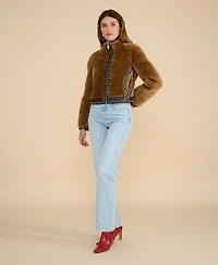 Furniq Uk Women's Shearling Studded Jacket
