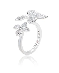 Suzy Levian Sterling Silver Cubic Zirconia Between The Finger Double Flower Ring