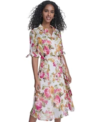 Calvin Klein Women's Tie-Sleeve Printed Midi Dress