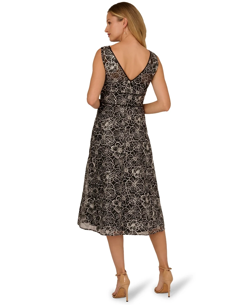 Adrianna Papell Women's Crewneck Embroidered Dress