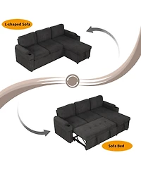 Streamdale 83.5" L-Shaped Sofa Bed with Storage, Cup Holders & Usb