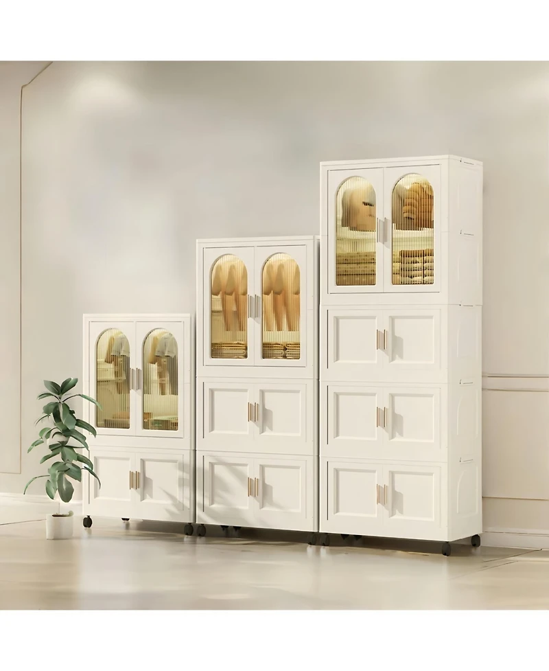 Streamdale Furniture 25.59" Wide Folding Wardrobe with Magnetic Doors and Wheels