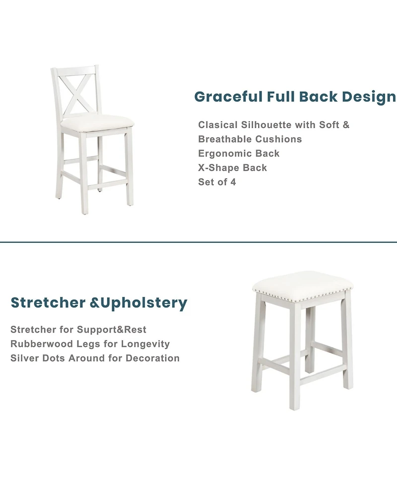 Streamdale 5 Pieces Counter Height Rustic Farmhouse Dining Room Wooden Bar Table Set with 2 stools and 2 Chairs, White