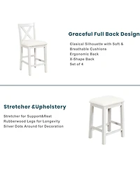 Streamdale 5 Pieces Counter Height Rustic Farmhouse Dining Room Wooden Bar Table Set with 2 stools and 2 Chairs, White