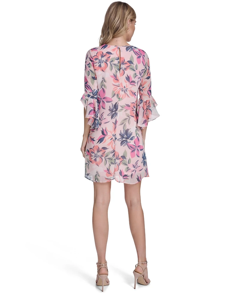 Calvin Klein Women's Bell-Sleeve Trapeze V-Neck Dress