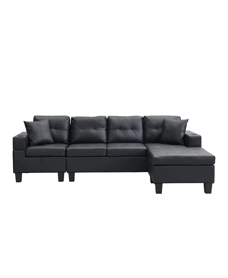 Streamdale Furniture + L-Shape Sectional Sofa + Faux Leather (or specify actual material if known) + Chaise Lounge with Cup Holder + Sofa