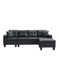 Streamdale Furniture + L-Shape Sectional Sofa + Faux Leather (or specify actual material if known) + Chaise Lounge with Cup Holder + Sofa