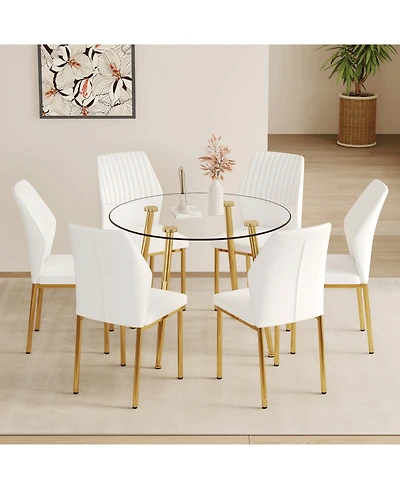 Streamdale Furniture Luxury Glass Dining Set - Gold Legs 6 Chairs