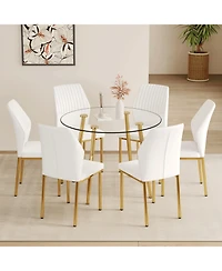 Streamdale Furniture Luxury Glass Dining Set - Gold Legs 6 Chairs