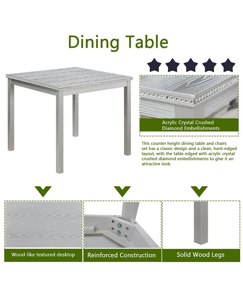 Streamdale Furniture 5-Piece Silver Grey Dining Set with Upholstered Chairs