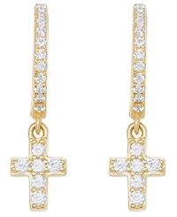 Macy's Cubic Zirconia Religious Cross Charm Dangle Huggie Hoop Earrings