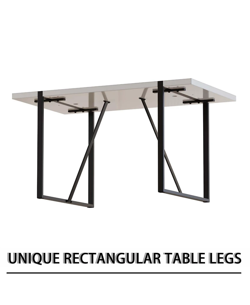 Streamdale Furniture 55" Modern Dining Table Set, Black Metal Legs, White Top, Pu Chairs