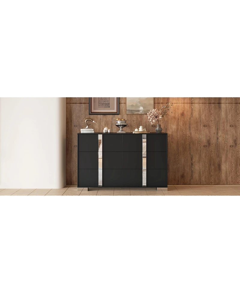 Streamdale Furniture Modern Black Dresser with Mirrored Storage & 6 Drawers