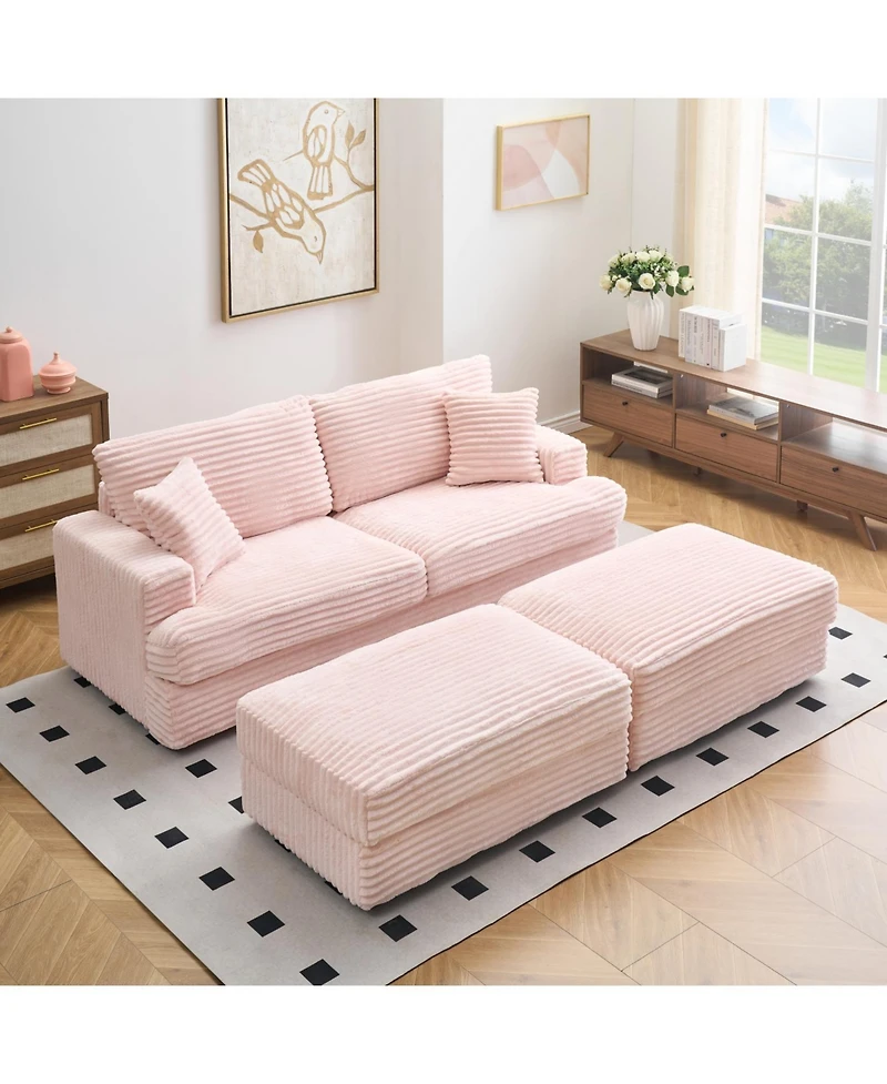 Streamdale Furniture Grey Corduroy Sofa w/ Storage Legs & 4 Pillows