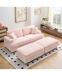 Streamdale Furniture Grey Corduroy Sofa w/ Storage Legs & 4 Pillows