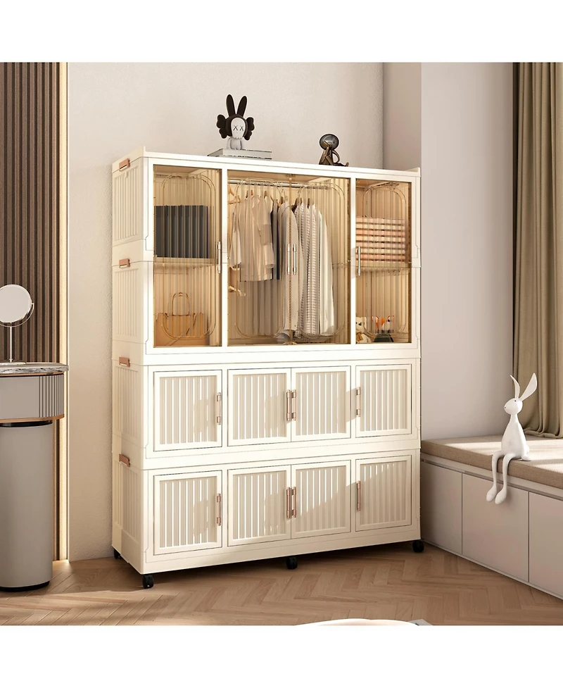 Streamdale Furniture Portable Wardrobe Closet Organizer, 12 Cubes & Hanging Rod