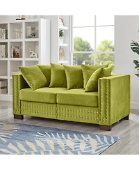 Streamdale Furniture Green Velvet Loveseat Sofa Silver Nails Modern Design
