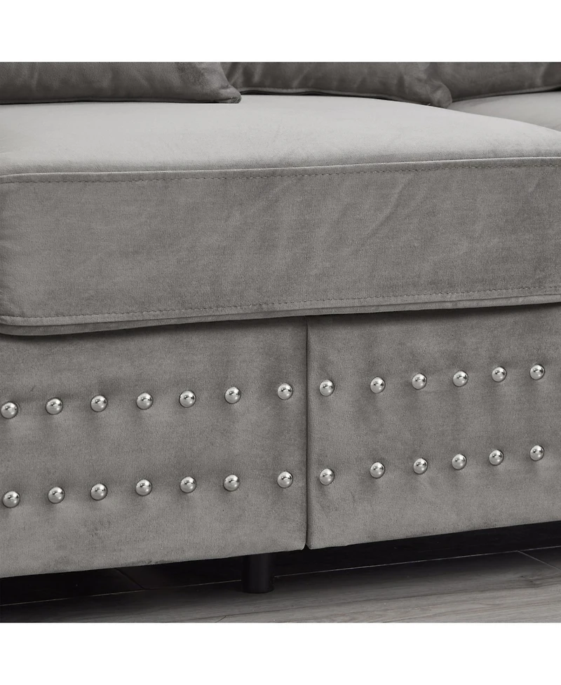 Streamdale Furniture Modern Grey Velvet Sofa 2+3 Seater Silver Nailhead Trim
