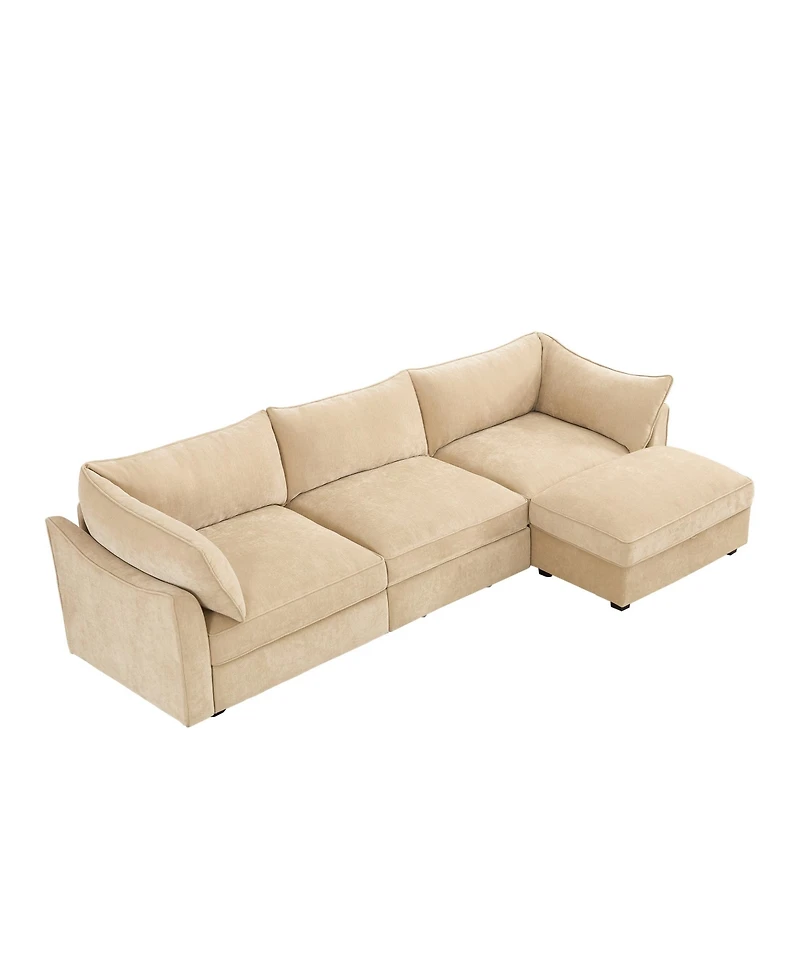 Streamdale Furniture L-Shaped 3-Seater Chenille Sofa with Footstool - Wheat