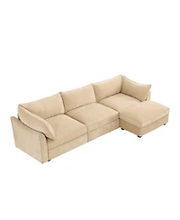 Streamdale Furniture L-Shaped 3-Seater Chenille Sofa with Footstool - Wheat