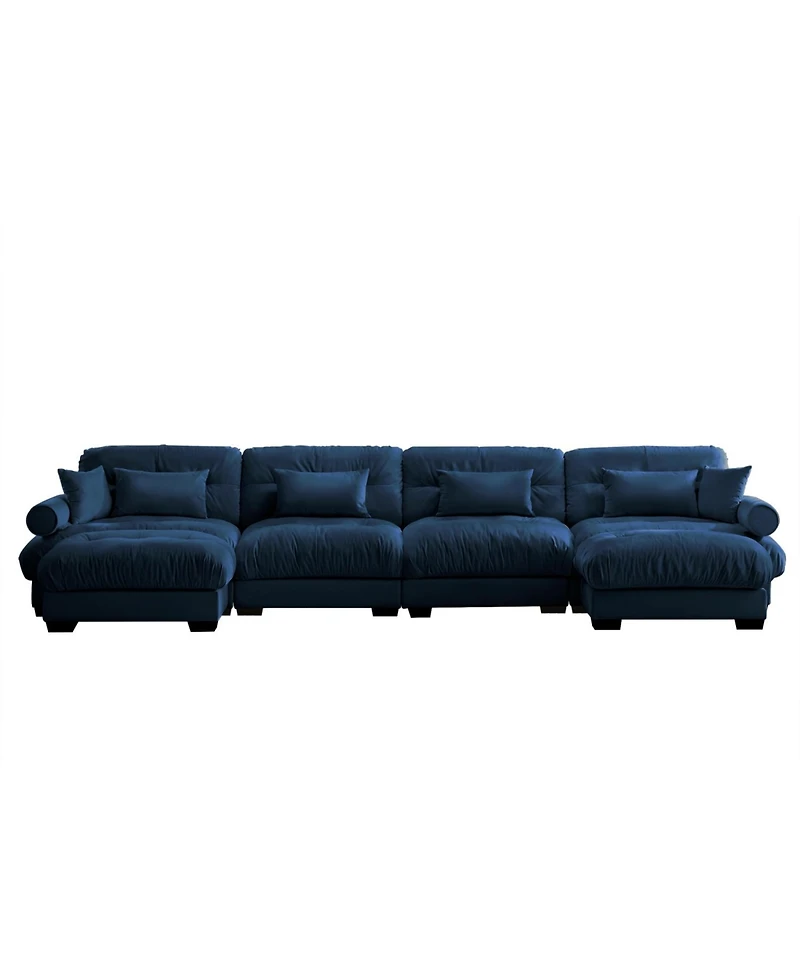 Streamdale Furniture U Shaped Sectional Cloud Couch, Movable Ottomans, Velvet, Blue