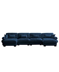 Streamdale Furniture U Shaped Sectional Cloud Couch, Movable Ottomans, Velvet, Blue