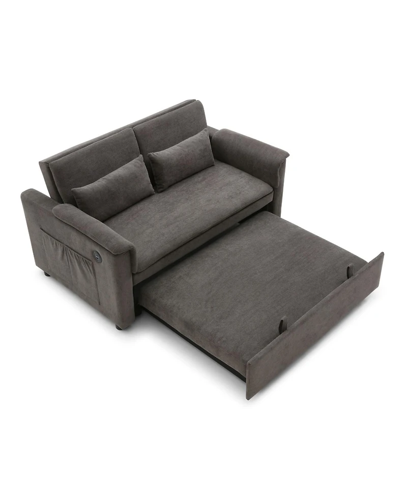 Streamdale Furniture 55" Velvet Pull Out Sofa Bed w/ Usb, Pockets, Pillows