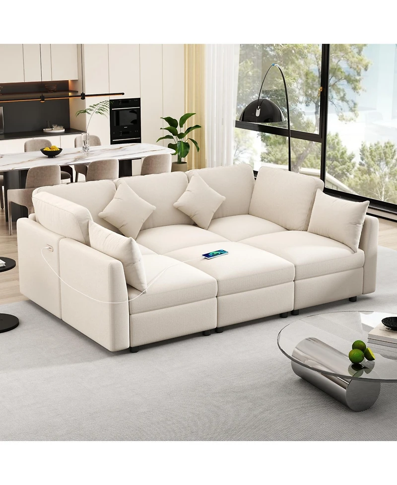 Streamdale Furniture 86.6" Sectional Sofa w/ Ottoman & Usb Ports