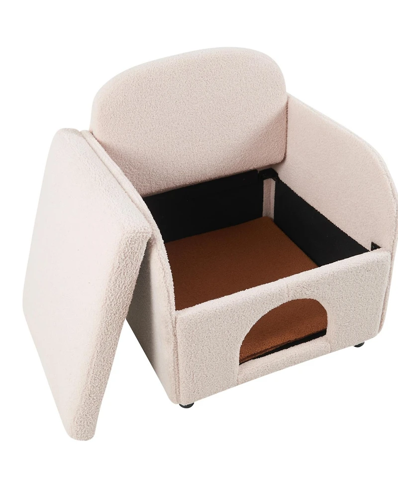 Streamdale Furniture Cream White 2-in-1 Pet-Friendly Sherpa Armchair with Lumbar Pillow