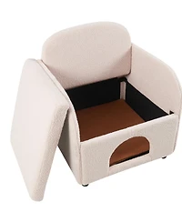 Streamdale Furniture Cream White 2-in-1 Pet-Friendly Sherpa Armchair with Lumbar Pillow