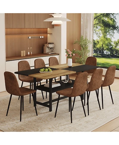 Streamdale Furniture Streamdale Wooden Dining Table Set with 8 Brown Chairs