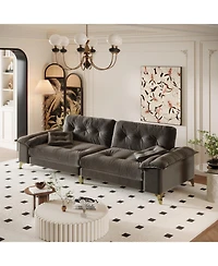 Streamdale Furniture Modern 4-Seat Cloud Sofa, Wide Arms, Tufted, Chenille, Dark Grey