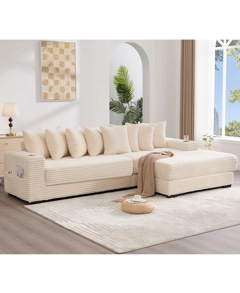 Streamdale Furniture Corduroy L-Shaped Sectional Sofa with