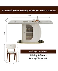 Streamdale Furniture 63" Modern Dining Table Set, Burnt Stone Top, Gold Base, 6