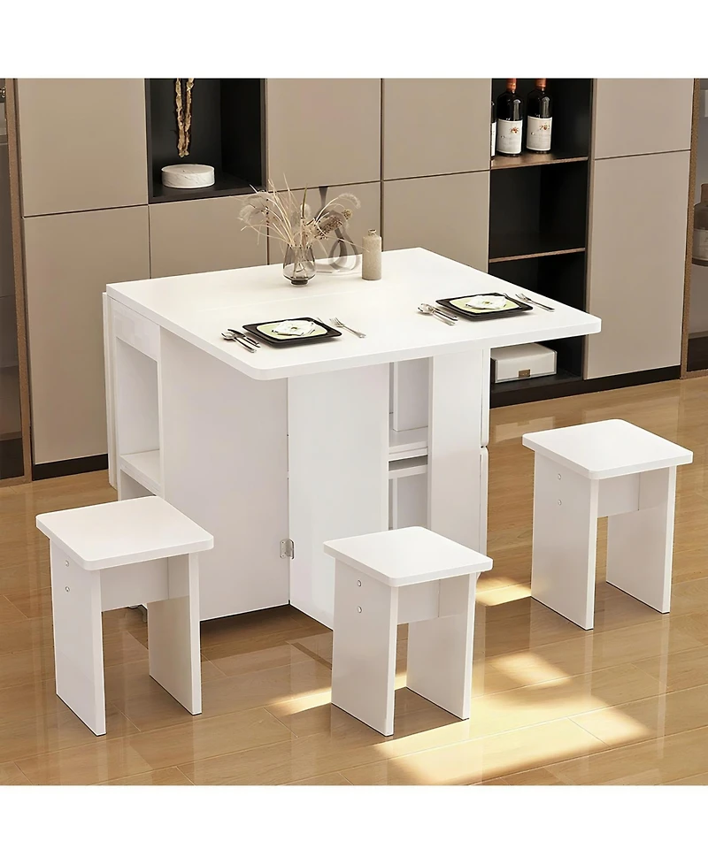 Streamdale Furniture Folding Drop Leaf Dining Set with Storage & Wheels