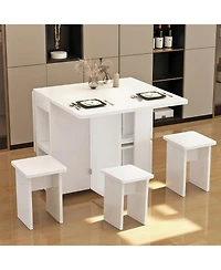 Streamdale Furniture Folding Drop Leaf Dining Set with Storage & Wheels