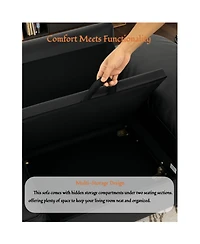 Streamdale Furniture Black Faux Leather Storage Loveseat - Modern 2-Seater Sofa