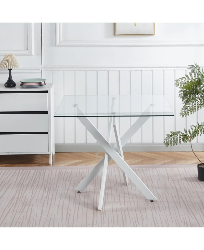 Streamdale Furniture Modern Glass Dining Table White Legs 90x90cm