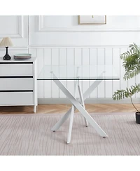 Streamdale Furniture Modern Glass Dining Table White Legs 90x90cm