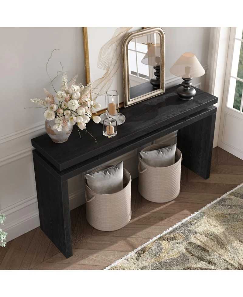 Streamdale Furniture 60" Black Farmhouse Console Table - Retro Entryway/Sofa Table