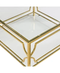 Streamdale Furniture Square Glass Coffee Table, Gold Geometric Frame, Lower Shelf