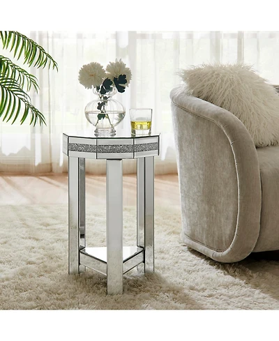 Streamdale Furniture Mirrored Octagon End Table with Crystals, 2-Tier Silver Accent Table